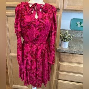 Jessica Simpson Vibrant Pink Floral Long Sleeve Dress